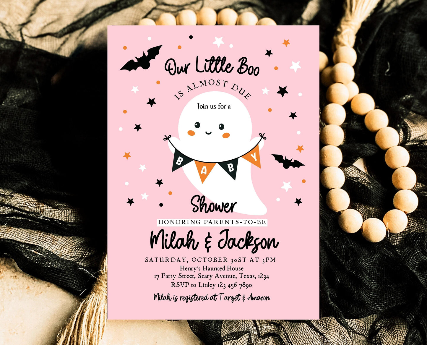 Editable Halloween Girl Baby Shower Invitation, A Little Boo Is Almost Due Baby Shower Invitation, Halloween Ghost Baby Shower Template