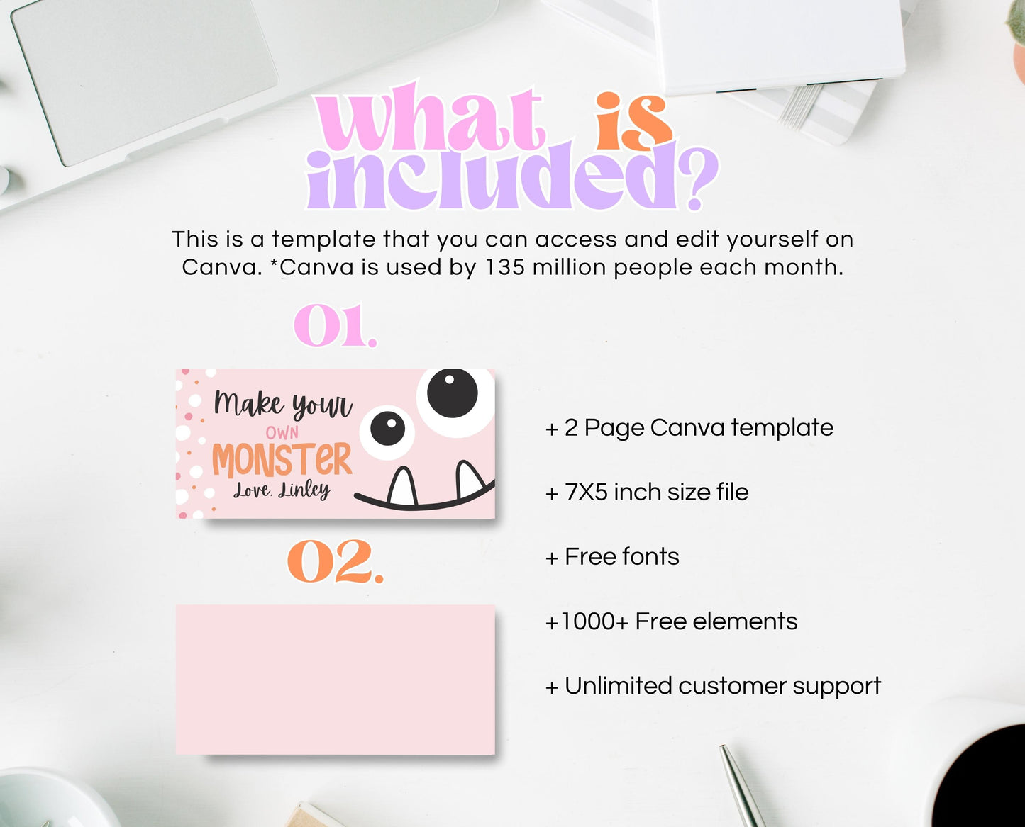 Editable Build A Monster Bag Topper, Build A Monster Favor Tag, Trick or Treat Kids School Gift, Pink Monster Bag Label, Template, Printable