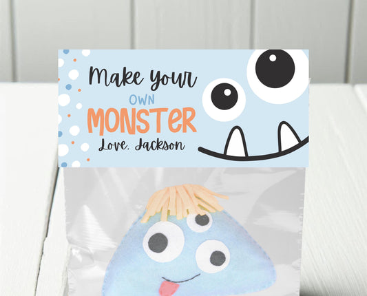 Editable Build A Monster Bag Topper, Build A Monster Favor Tag, Trick or Treat Kids School Gift, Blue Monster Bag Label, Template, Printable