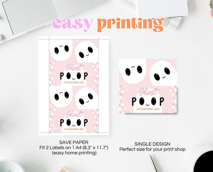 Editable Ghost Poop Bag Topper, Pink Girl Ghost Favor Tag, Trick or Treat Kids School Gift, Pink Marshmallows Bag Label, Template, Printable