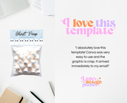 Editable Ghost Poop Bag Topper, Blue Boy Ghost Favor Tag, Trick or Treat Kids School Gift, Blue Marshmallows Bag Label, Template, Printable