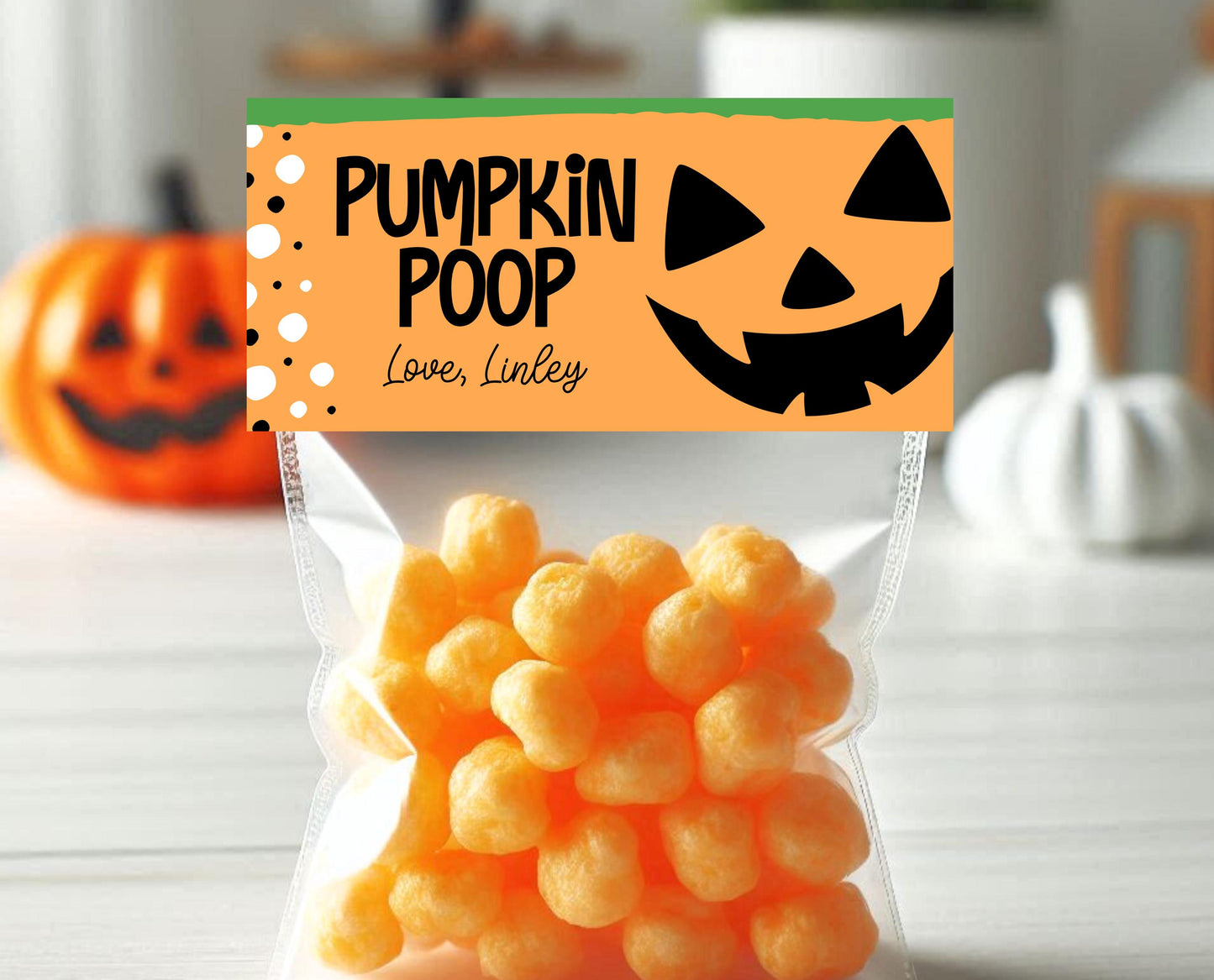 Editable Pumpkin Poop Bag Topper, Halloween Favor Tag, Trick or Treat Kids School Gift, Chip Bag Label, Pumpkin Bag, Template, Printable