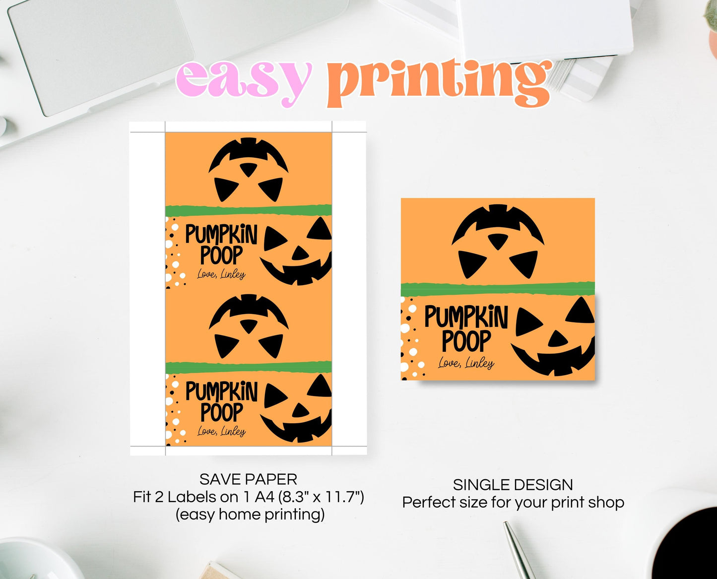 Editable Pumpkin Poop Bag Topper, Halloween Favor Tag, Trick or Treat Kids School Gift, Chip Bag Label, Pumpkin Bag, Template, Printable
