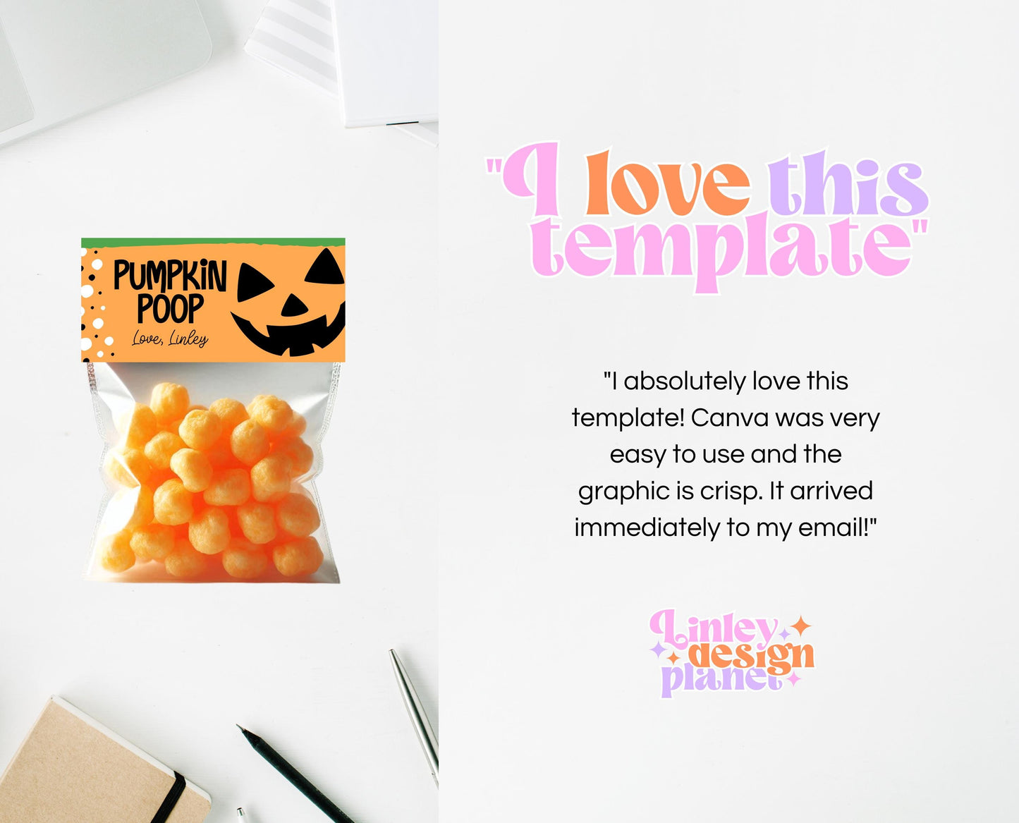 Editable Pumpkin Poop Bag Topper, Halloween Favor Tag, Trick or Treat Kids School Gift, Chip Bag Label, Pumpkin Bag, Template, Printable