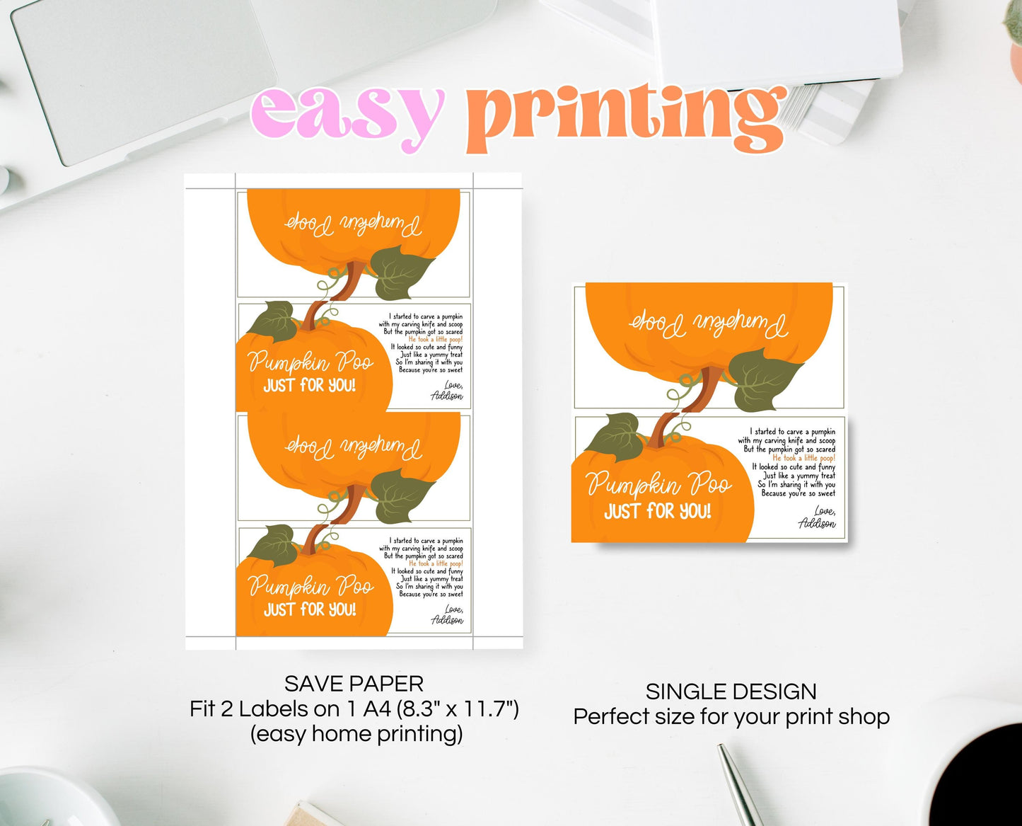 Editable Pumpkin Poop Bag Topper, Halloween Favor Tag, Trick or Treat Kids School Gift, Chip Bag Label, Pumpkin Bag, Template, Printable