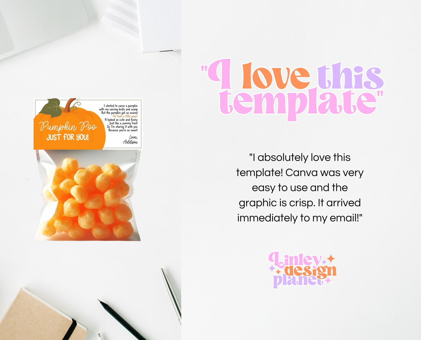 Editable Pumpkin Poop Bag Topper, Halloween Favor Tag, Trick or Treat Kids School Gift, Chip Bag Label, Pumpkin Bag, Template, Printable