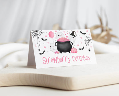 Editable A Little Boo Is Almost Due Baby Shower Food Label, Pink Girl Baby Shower Tent Cards, Halloween Baby Shower Food Cards, HBSC08