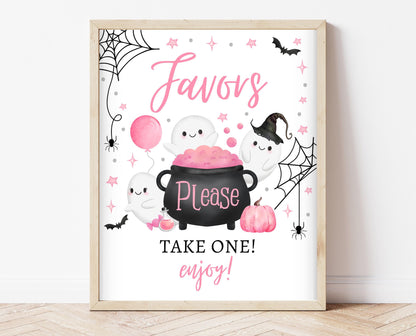Favors Sign Halloween Baby Shower, Pink Halloween Baby Shower Sign, Printable Halloween Sign, A Little Boo Is Almost Due Baby Shower, HBSC08