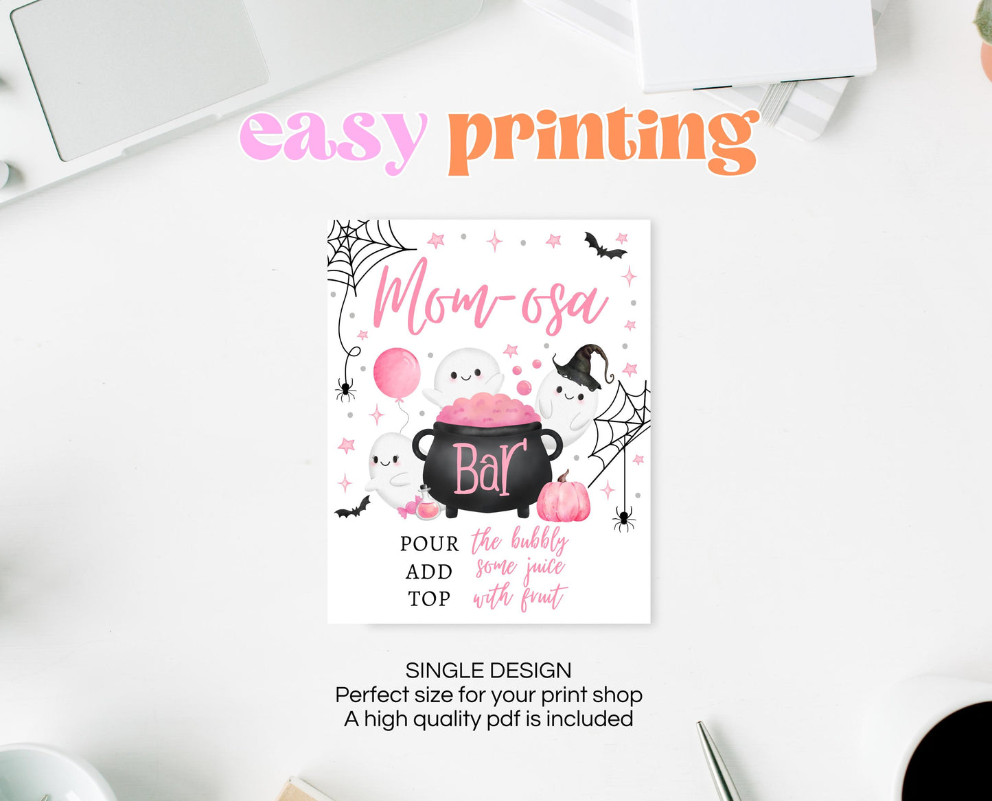 Mom-osa Sign Halloween Baby Shower, Girl Baby Shower Mimosa Sign, Printable Halloween Sign, A Little Boo Is Almost Due Baby Shower, HBSC08