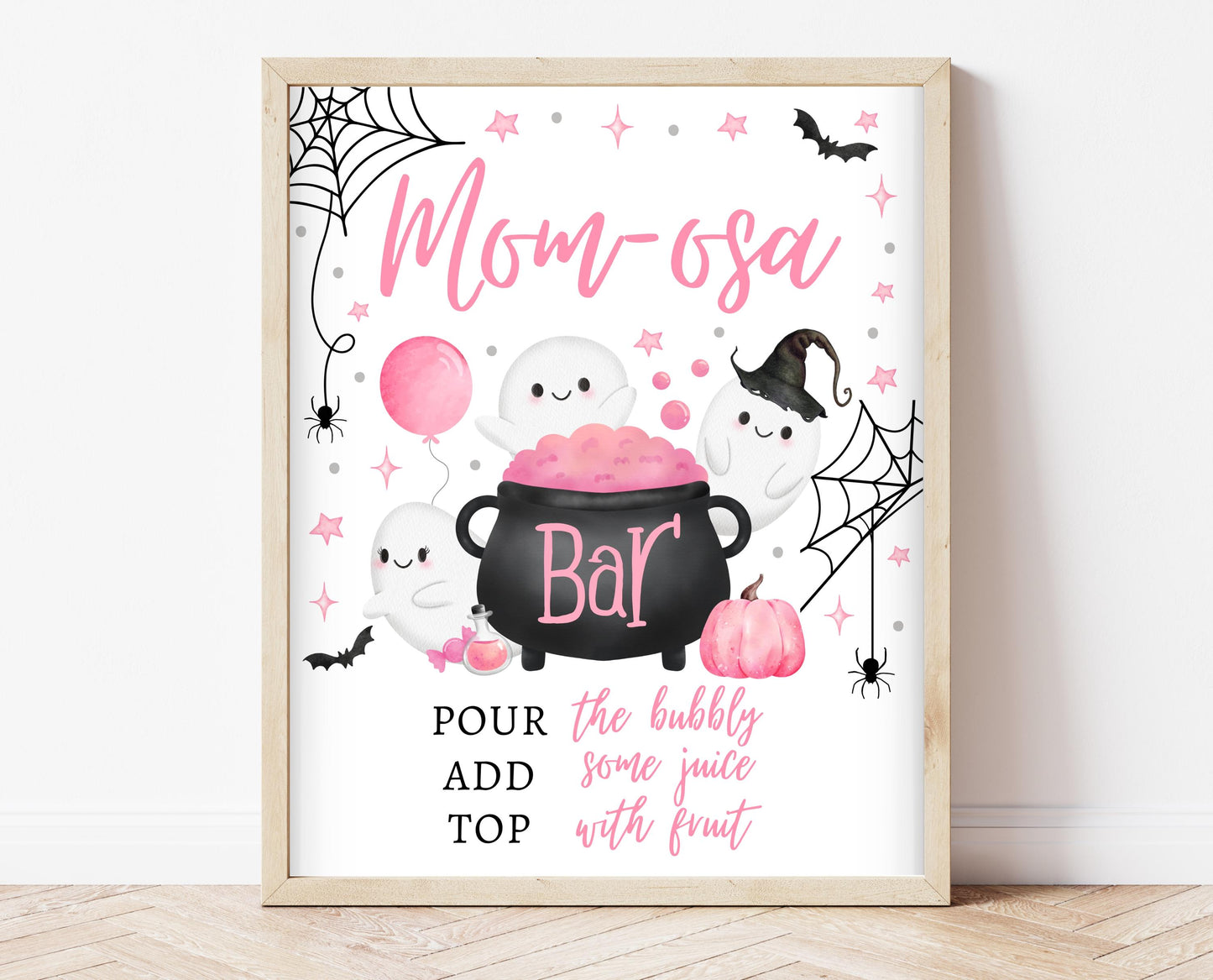 Mom-osa Sign Halloween Baby Shower, Girl Baby Shower Mimosa Sign, Printable Halloween Sign, A Little Boo Is Almost Due Baby Shower, HBSC08