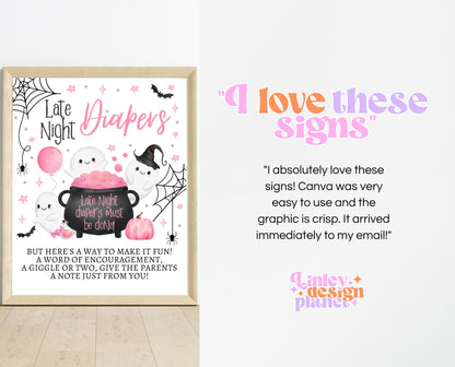 Editable A Little Boo Is Almost Due Halloween Baby Shower Sign Bundle, Halloween Baby Shower Sign Set, Printable Pink Halloween Sign, HBSC08