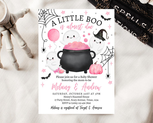 Editable Little Boo Baby Shower Invitation, Pink Ghost Girl Baby Shower Invitation, Halloween Pink Invitation, Ghost Baby Shower, HBSC08