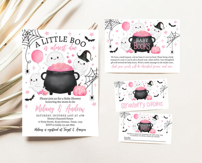 Editable A Little Boo Is Almost Due Halloween Baby Shower Invitation Bundle, Pink Halloween Baby Shower Invitation, Pink Baby Shower, HBSC08