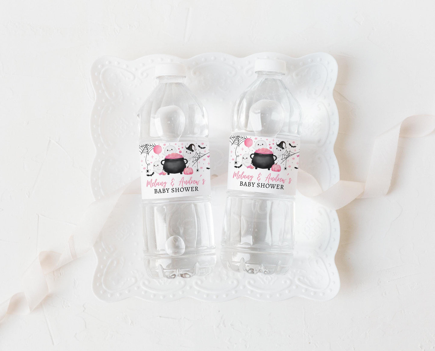 Editable A Little Boo Is Almost Due Baby Shower Water Bottle Label, Girl Baby Shower Labels, Halloween Baby Shower Bottle Sticker, HBSC08