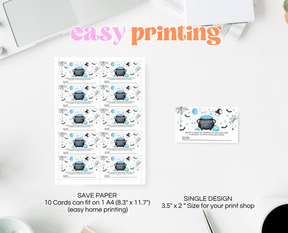 Editable Blue Halloween Baby Shower Diaper Raffle Ticket, Blue Boy Witch Baby Shower Game, A Little Boo Shower Diaper Raffle Game, HBSC09