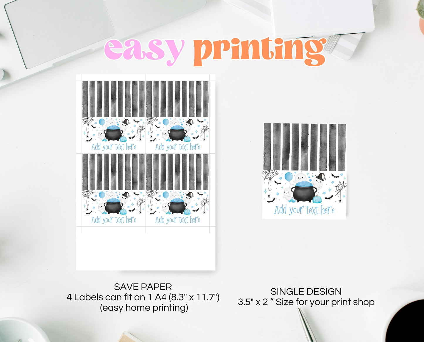 Editable A Little Boo Is Almost Due Baby Shower Food Label, Blue Boy Baby Shower Tent Cards, Halloween Boy Baby Shower Food Cards, HBSC09