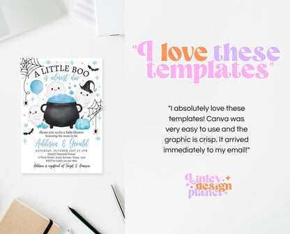 Editable A Little Boo Is Almost Due Halloween Baby Shower Invitation Bundle, Blue Halloween Baby Shower Invitation, Boy Baby Shower, HBSC09