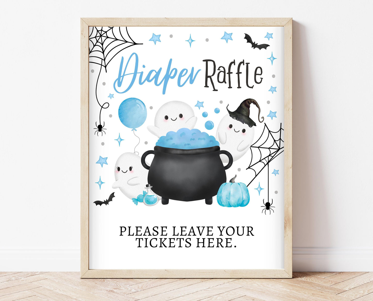 Diaper Raffle Sign Halloween Baby Shower, Blue Baby Shower Game, Printable Halloween Sign, A Little Boo Is Almost Due Baby Shower, HBSC09