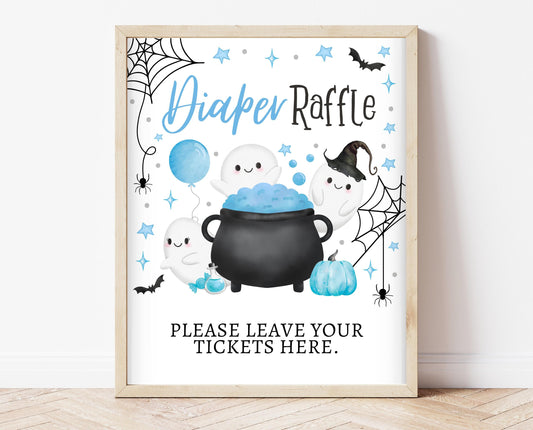Diaper Raffle Sign Halloween Baby Shower, Blue Baby Shower Game, Printable Halloween Sign, A Little Boo Is Almost Due Baby Shower, HBSC09