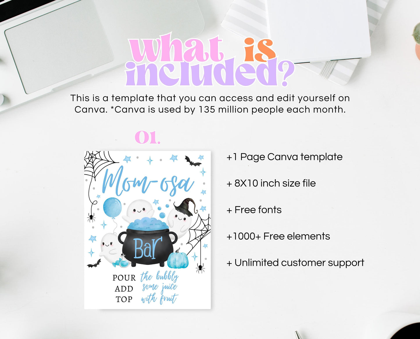 Mom-osa Sign Halloween Baby Shower, Blue Baby Shower Mimosa Sign, Printable Halloween Sign, A Little Boo Is Almost Due Baby Shower, HBSC09