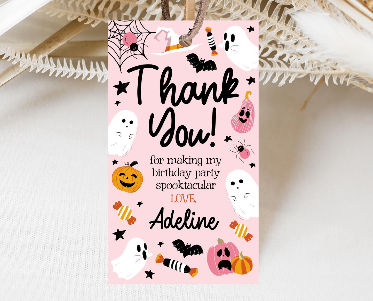 Editable Pink Halloween Favor Tag, Halloween Birthday Thank You Tag, Spooky Party Favors, Halloween Gift Tag Template, Printable, PHBP03