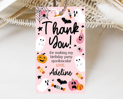 Editable Pink Halloween Favor Tag, Halloween Birthday Thank You Tag, Spooky Party Favors, Halloween Gift Tag Template, Printable, PHBP03
