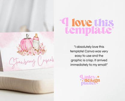 Editable Fall Baby Shower Food Label, Pink Fall Pumpkin Baby Shower, Fall Girl Baby Shower, Autumn Baby Shower, Pumpkin Baby Shower, FPBS02