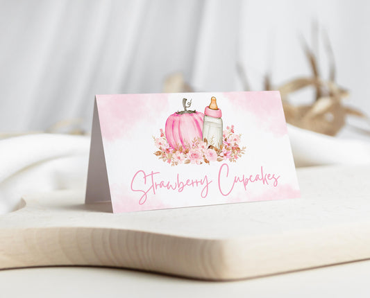 Editable Fall Baby Shower Food Label, Pink Fall Pumpkin Baby Shower, Fall Girl Baby Shower, Autumn Baby Shower, Pumpkin Baby Shower, FPBS02
