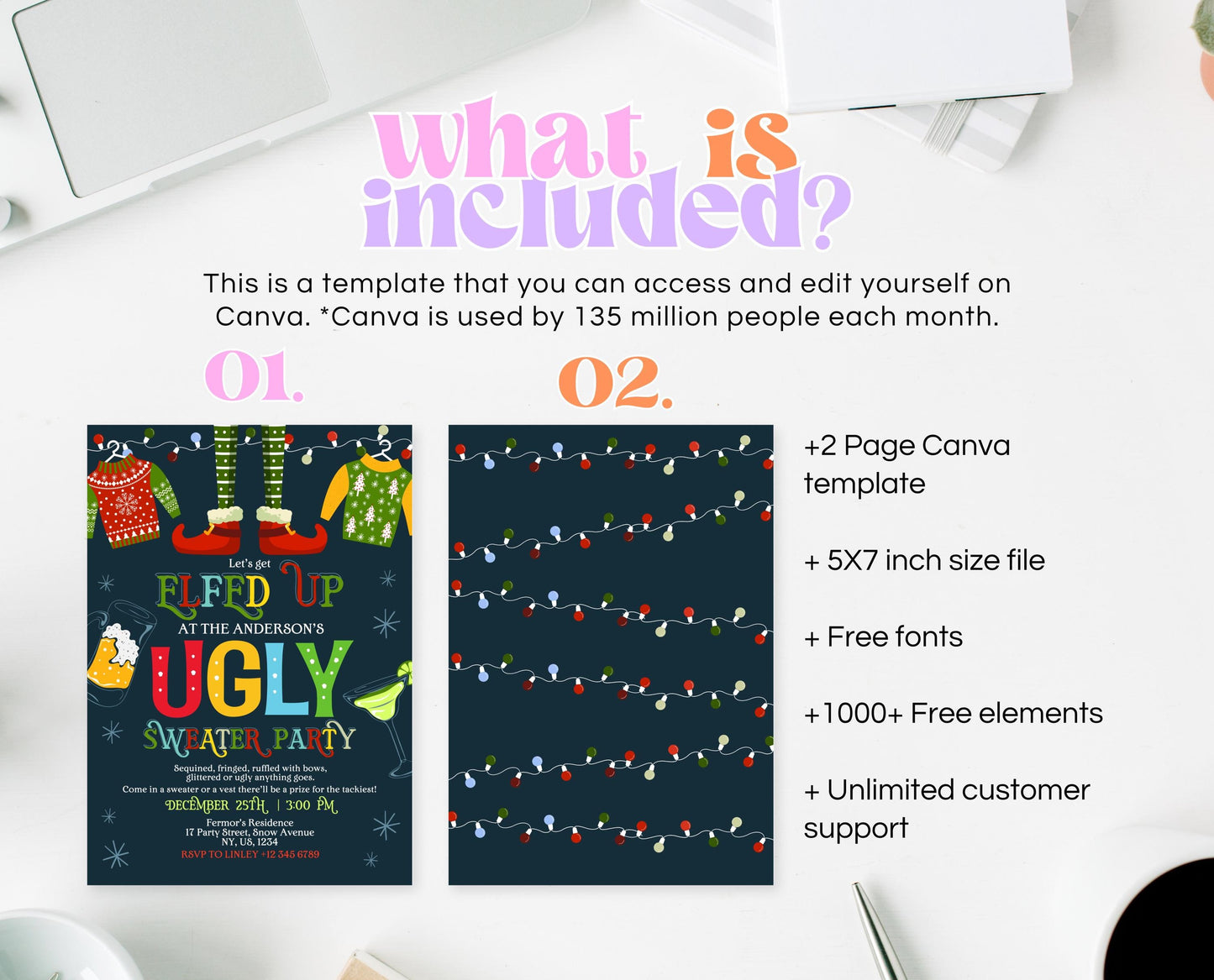 Ugly Sweater Party Invitation Template, Christmas Ugly Sweater Invite, Ugly Sweater Party, Elfed Up Ugly Sweater Party, Instant Download