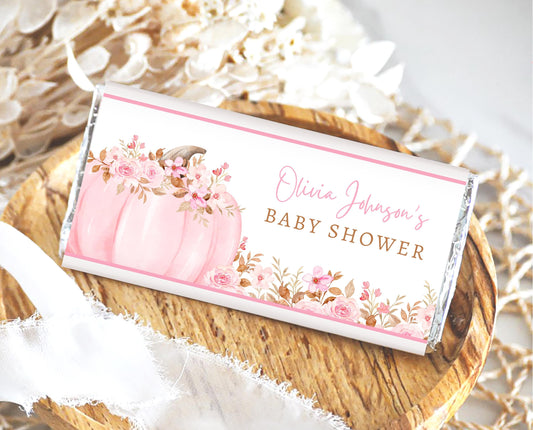 Editable Fall Baby Shower Chocolate Wrapper, Pink Pumpkin Baby Shower, Fall Girl Baby Shower, Autumn Baby Shower, Candy Bar Label, FPBS04