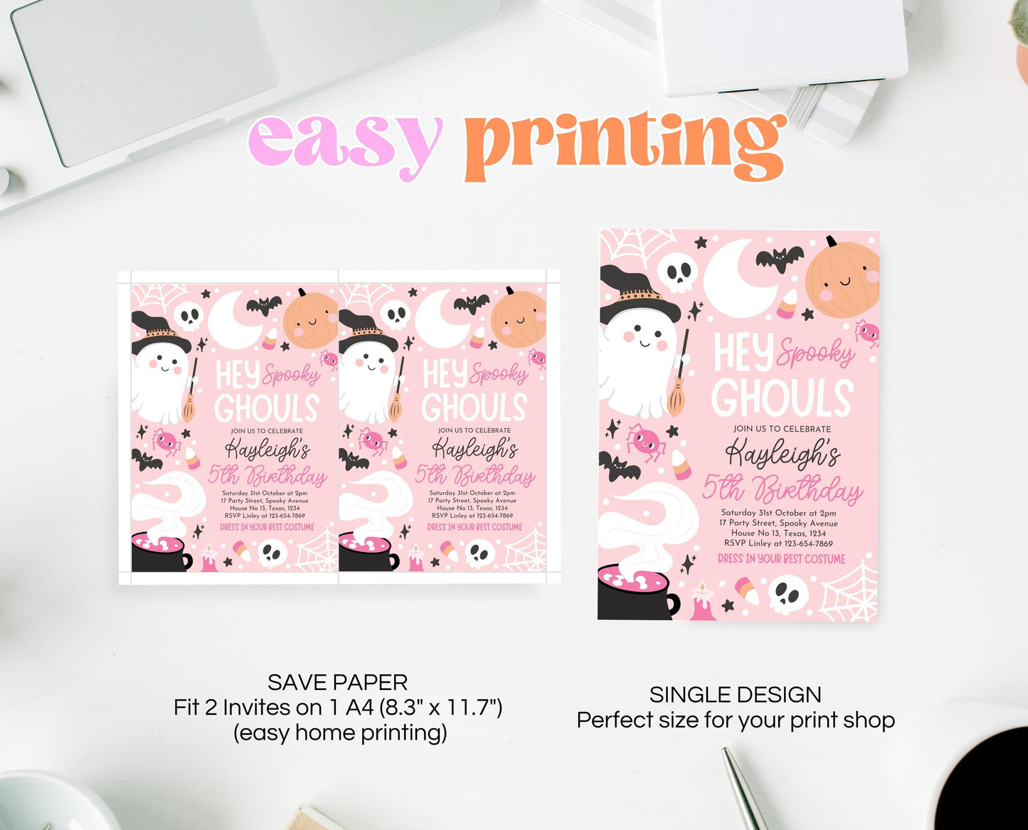 Editable Pink Halloween Birthday Invitation, Halloween Costume Party Invitation, Hey Ghouls Invitation, Pink Halloween Invitation, PHBP04