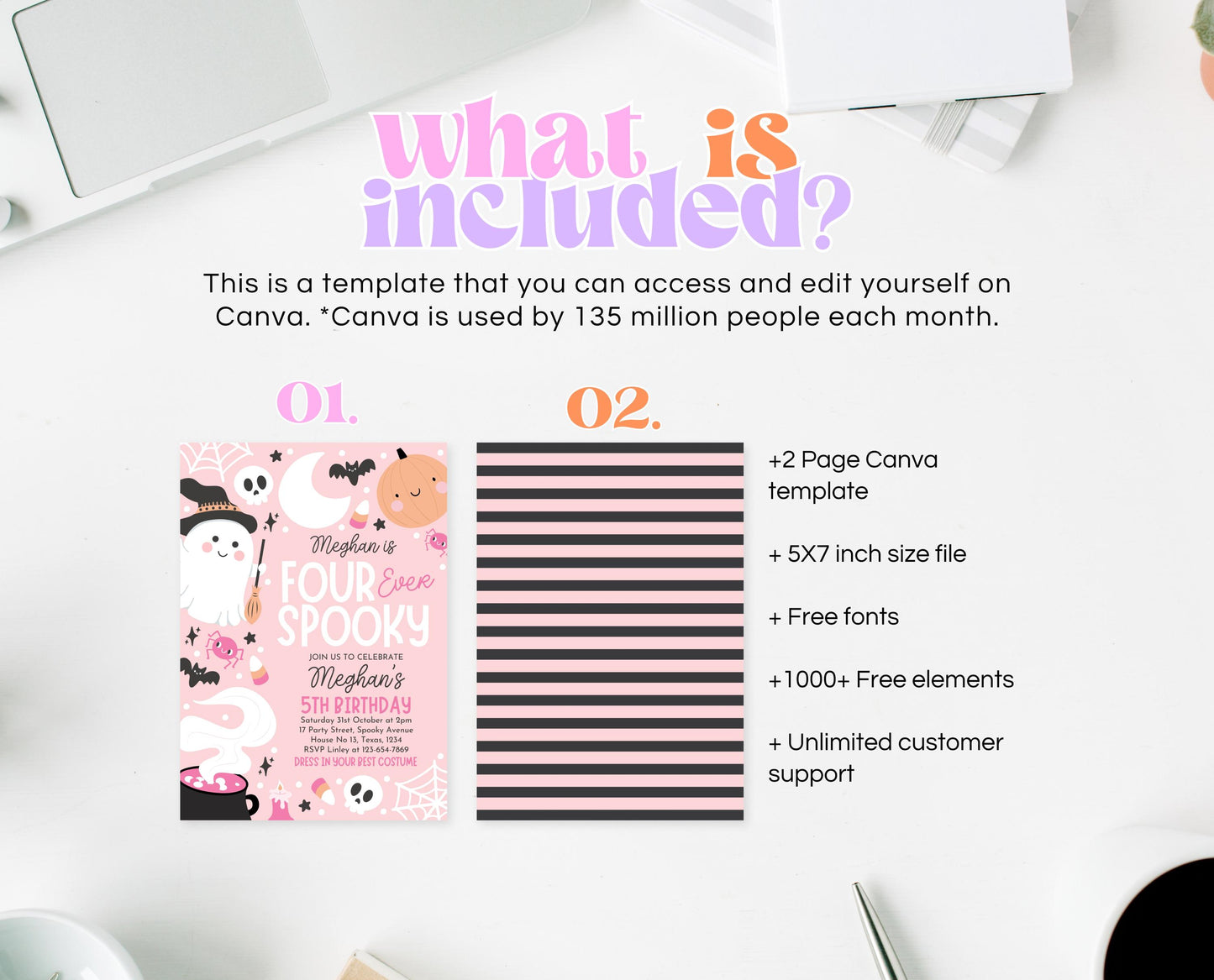 Editable Pink Halloween Birthday Invitation, Halloween Costume Party Invitation, Four Ever Spooky Invite, Pink Halloween Invitation, PHBP04