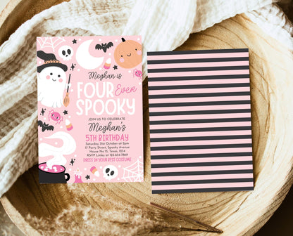 Editable Pink Halloween Birthday Invitation, Halloween Costume Party Invitation, Four Ever Spooky Invite, Pink Halloween Invitation, PHBP04