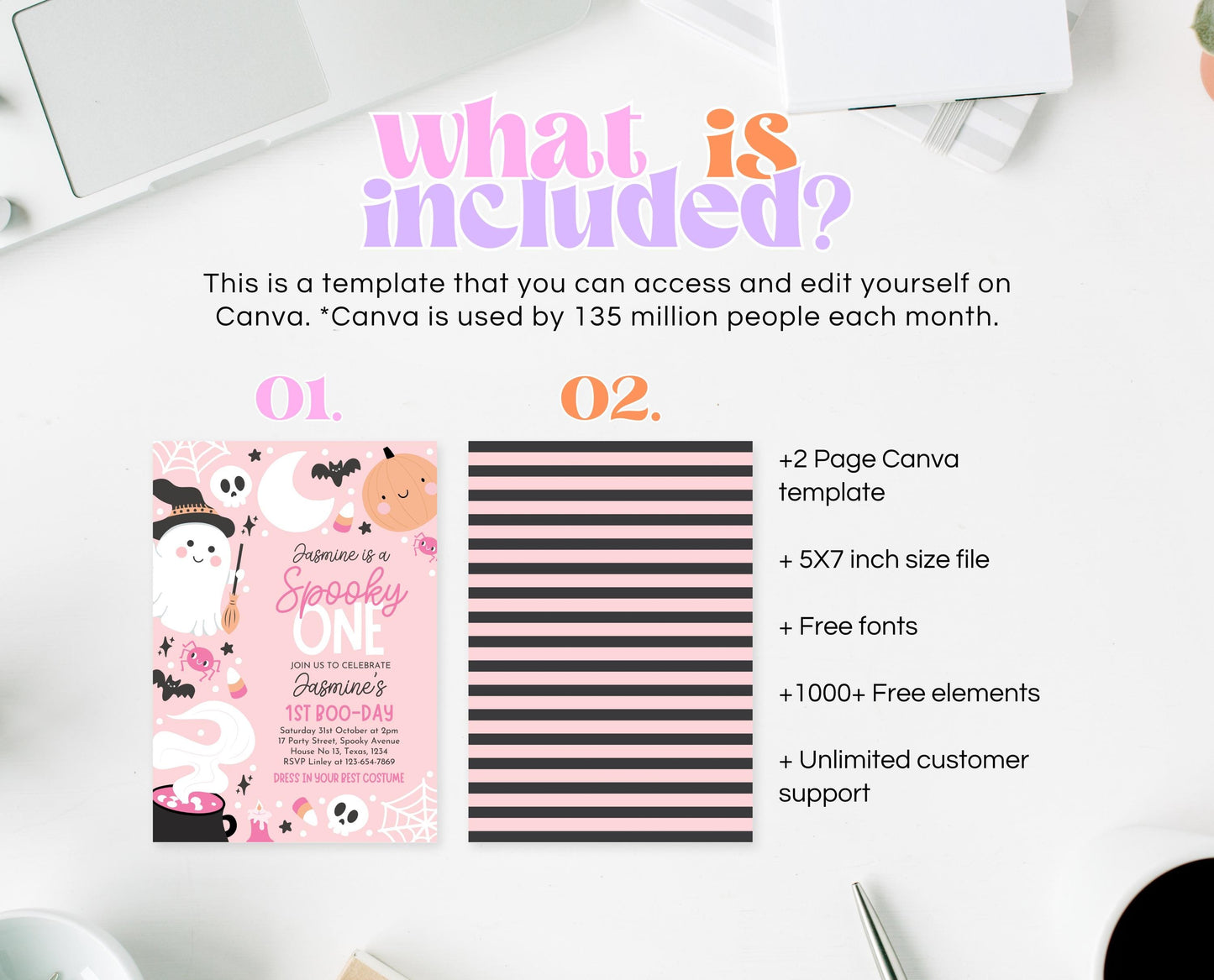 Editable Pink Halloween Birthday Invitation, Halloween First Birthday Invitation, Spooky One Invite, Pink Halloween Invitation, PHBP04