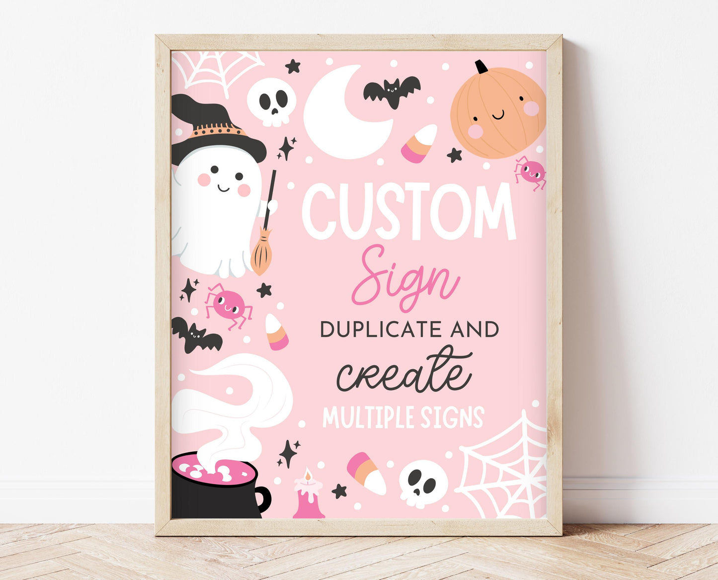 Editable Pink Halloween Birthday Custom Sign, Halloween Party Custom Poster, Ghouls Party, Pink Halloween Sign, Instant Download, PHBP04