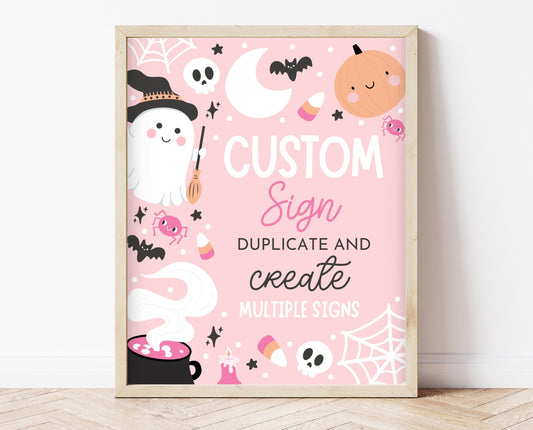 Editable Pink Halloween Birthday Custom Sign, Halloween Party Custom Poster, Ghouls Party, Pink Halloween Sign, Instant Download, PHBP04