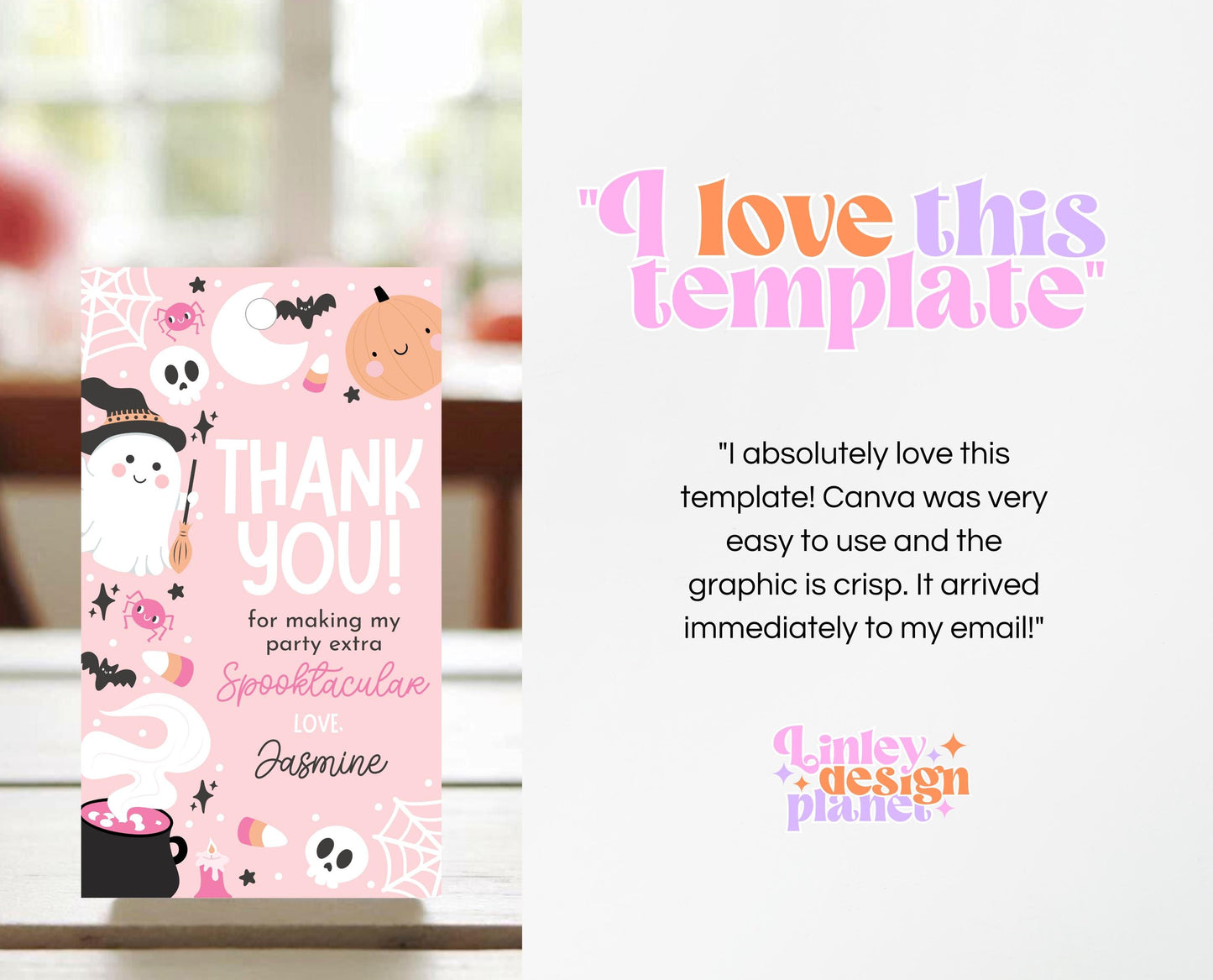 Editable Pink Halloween Favor Tag, Halloween Birthday Thank You Tag, Spooky Party Favors, Halloween Gift Tag Template, Printable, PHBP04