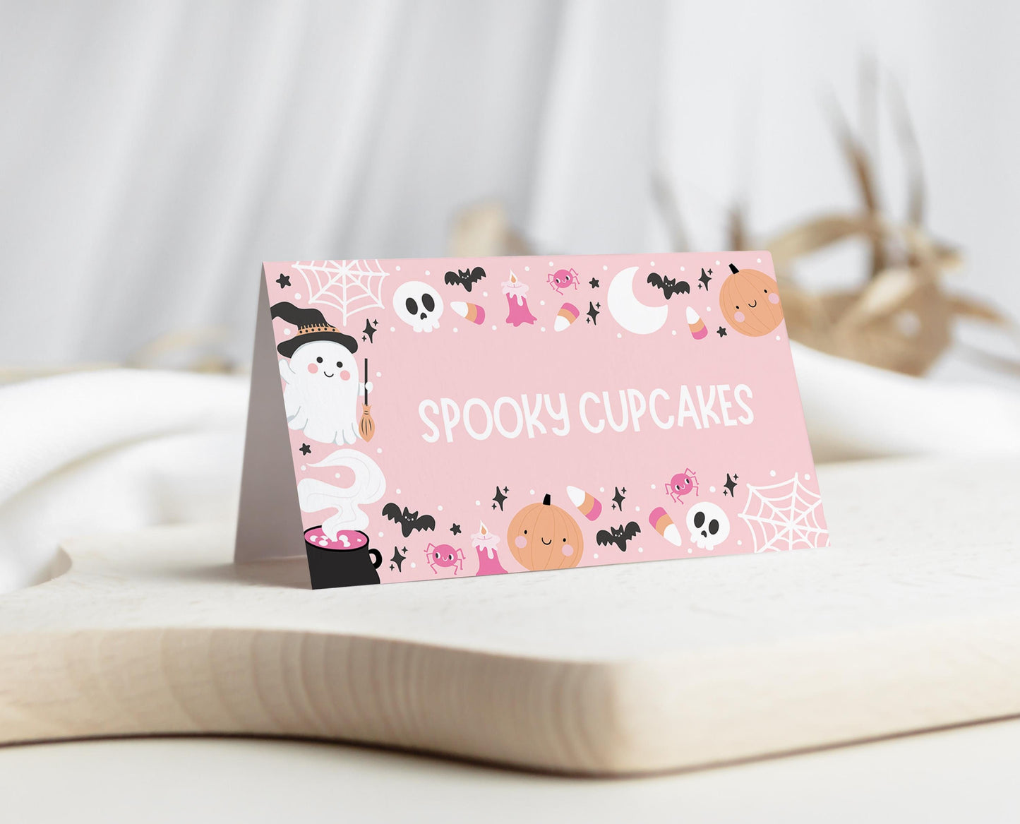 Editable Pink Halloween Food Label, Halloween Birthday Place Cards, Spooky Party Food Label, Halloween Tent Card Template, Printable, PHBP04