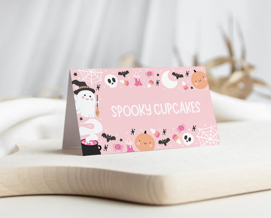 Editable Pink Halloween Food Label, Halloween Birthday Place Cards, Spooky Party Food Label, Halloween Tent Card Template, Printable, PHBP04