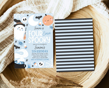 Editable Blue Halloween Birthday Invitation, Halloween Fourth Birthday Invitation, Four Ever Spooky Invite, Blue Halloween Invite, PHBP05