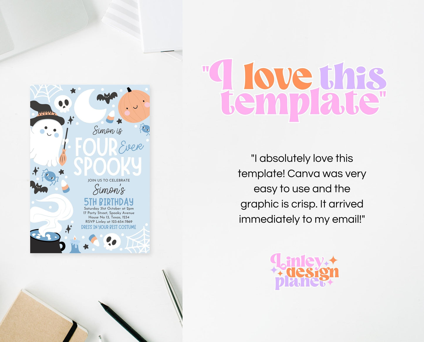 Editable Blue Halloween Birthday Invitation, Halloween Fourth Birthday Invitation, Four Ever Spooky Invite, Blue Halloween Invite, PHBP05