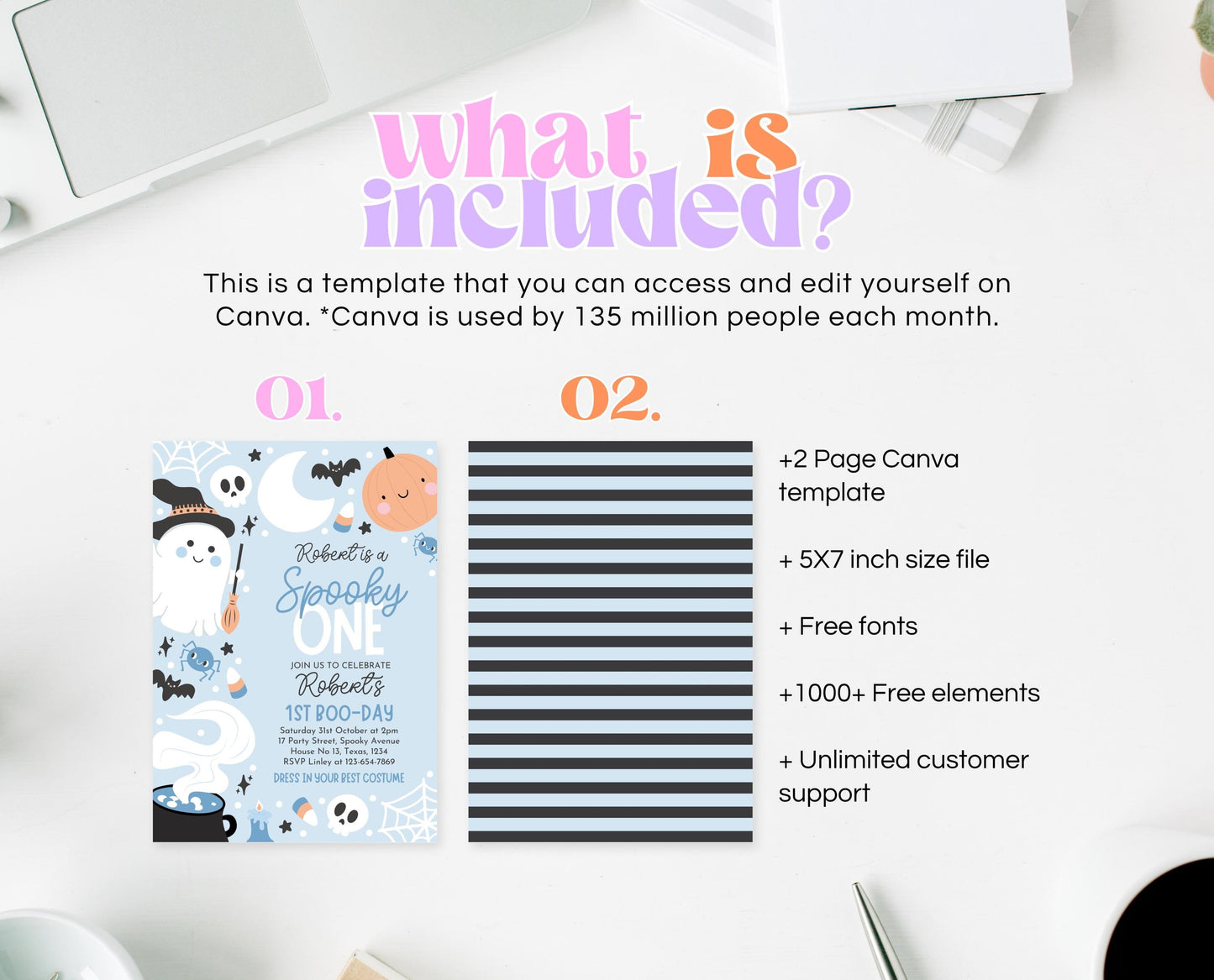 Editable Blue Halloween Birthday Invitation, Halloween First Birthday Invitation, Spooky One Invite, Blue Halloween Invitation, PHBP05