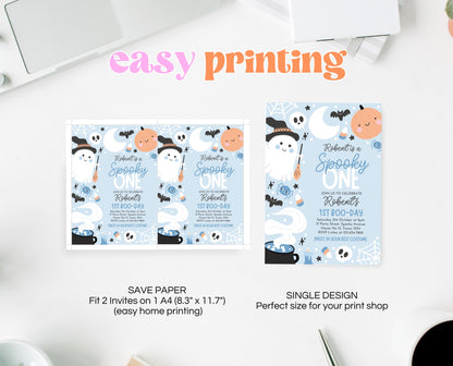 Editable Blue Halloween Birthday Invitation, Halloween First Birthday Invitation, Spooky One Invite, Blue Halloween Invitation, PHBP05