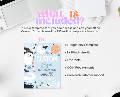 Editable Blue Halloween Birthday Custom Sign, Halloween Party Custom Poster, Blue Ghost Party, Blue Halloween Sign, Instant Download, PHBP05