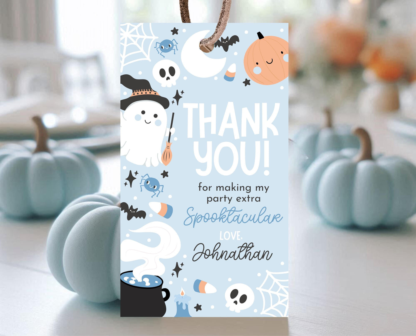 Editable Blue Halloween Favor Tag, Halloween Birthday Thank You Tag, Spooky Party Favors, Halloween Gift Tag Template, Printable, PHBP05