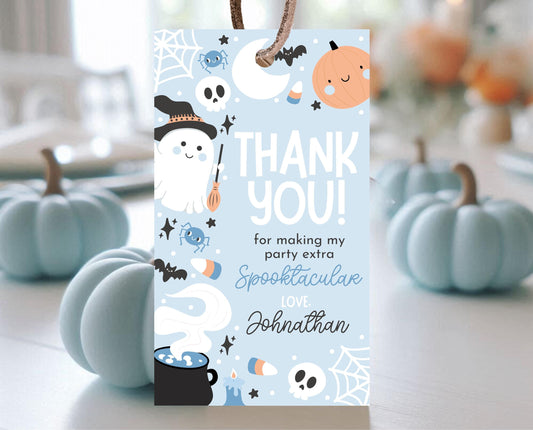 Editable Blue Halloween Favor Tag, Halloween Birthday Thank You Tag, Spooky Party Favors, Halloween Gift Tag Template, Printable, PHBP05