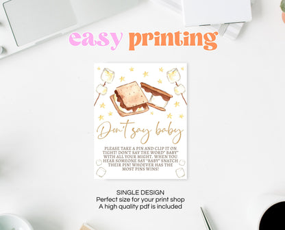 Don't Say Baby Sign S'more to Love Baby Shower, S'mores Baby Shower Don't Say Baby Game Sign, S'more Sign, S'mores Party Decor, FPBS05
