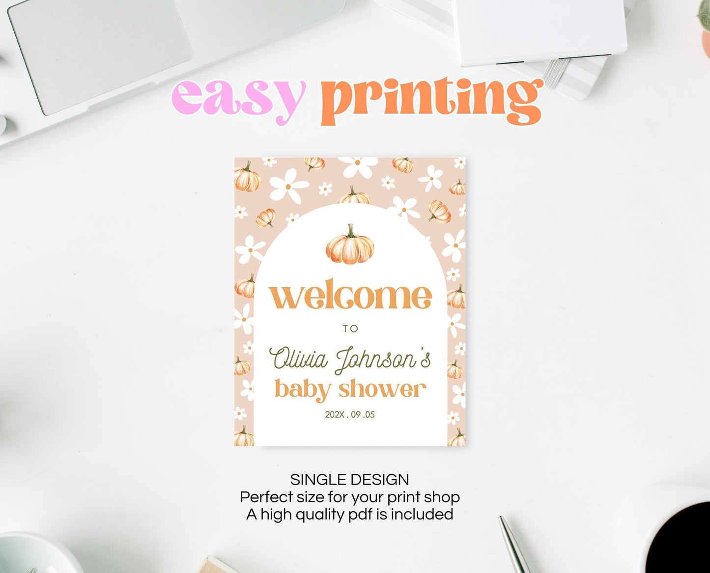 Editable A Little Pumpkin Baby Shower Welcome Sign, Fall Pumpkin Baby Shower Sign, Daisy Pumpkin Baby Shower, Boho Fall Baby Shower, FPBS06