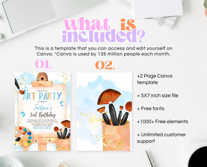 Editable Boy Art Birthday Invitation, Art Birthday Party Invitation, Art in Party Birthday Invite, Art Painting Artist Birthday Invitation