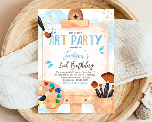 Editable Boy Art Birthday Invitation, Art Birthday Party Invitation, Art in Party Birthday Invite, Art Painting Artist Birthday Invitation